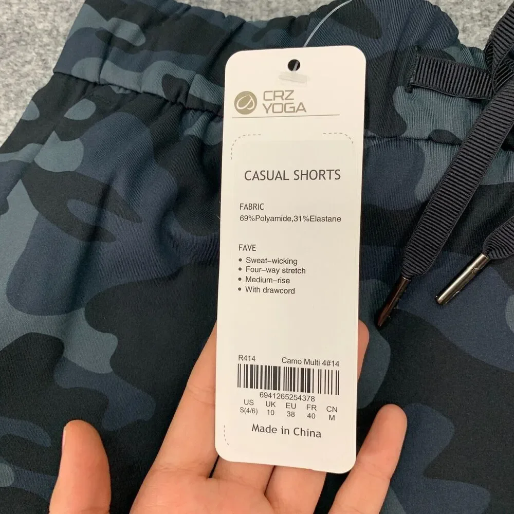 CRZ Yoga Casual Short Women S Small Blue Camo Drawstring Waist Mid Rise Pull On